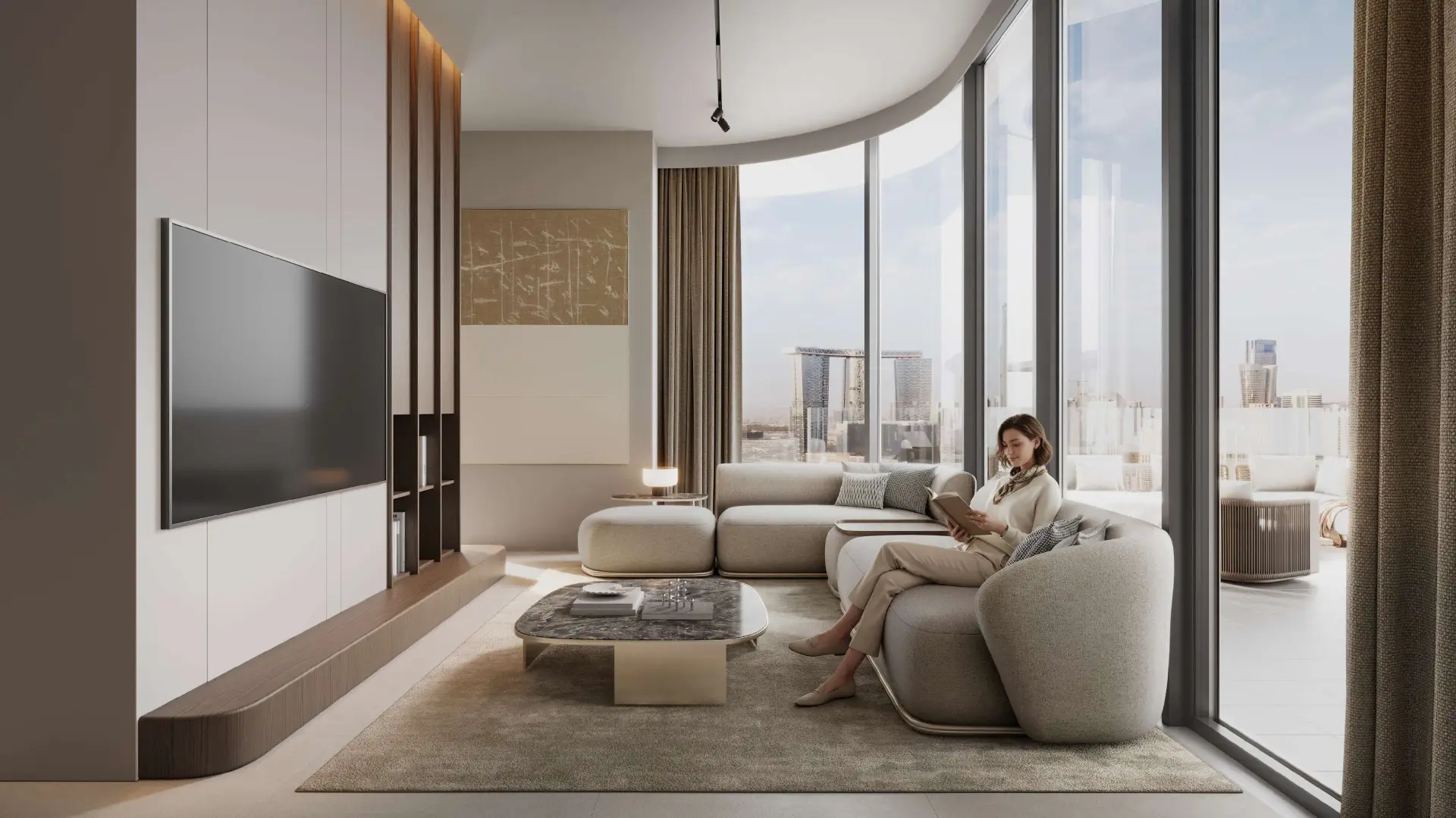Curved living room at A1LA Residence