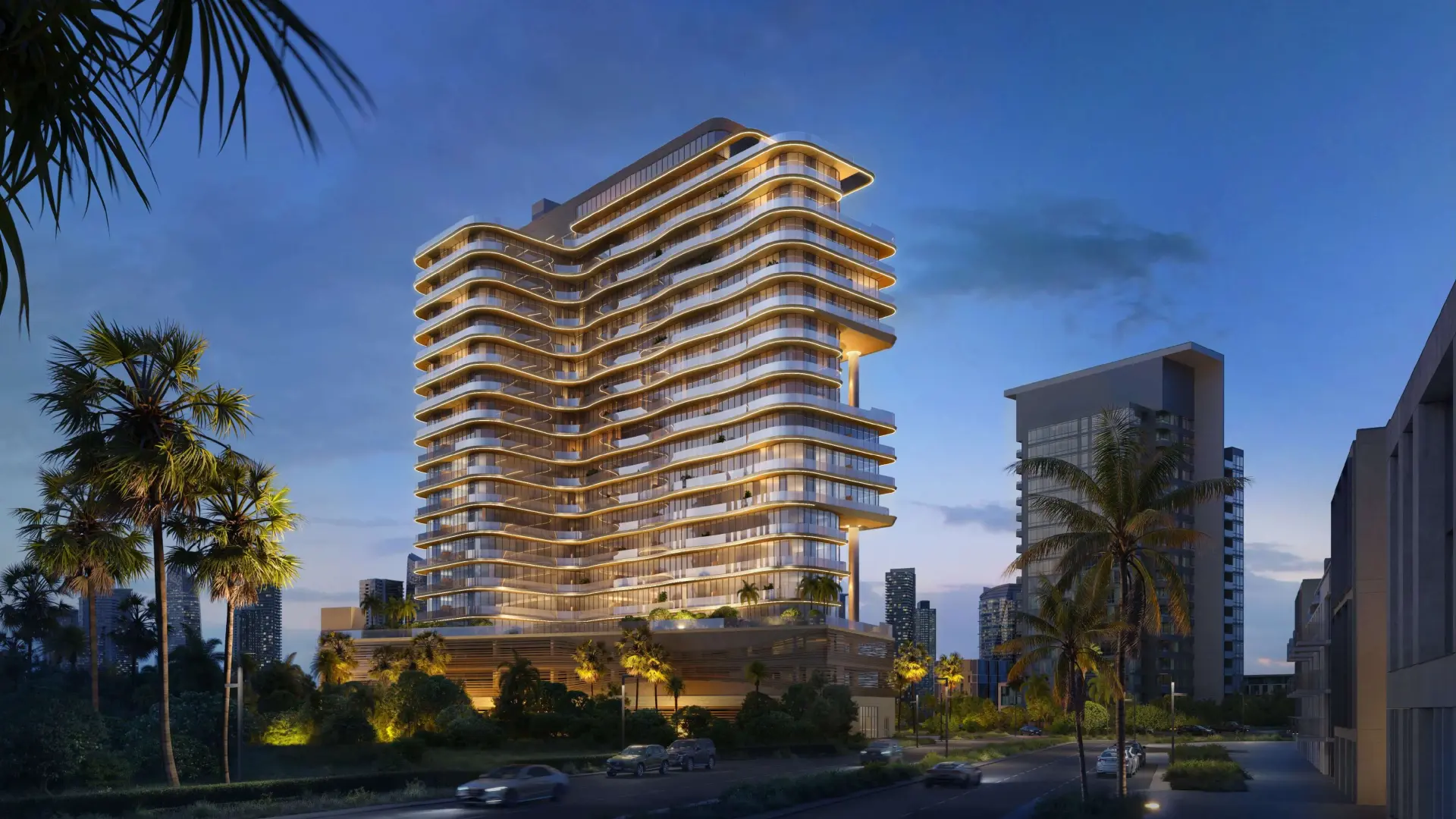 A1LA Residence illuminated exterior on Al Reem Island