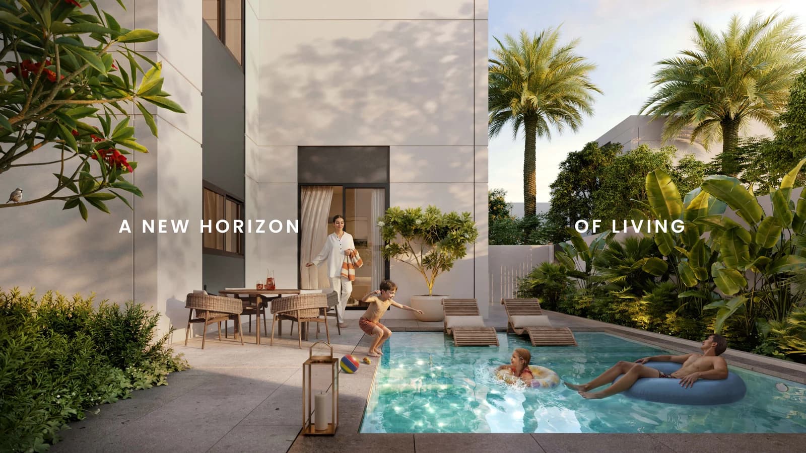 Family-focused townhouse streetscape for the current Al Ghadeer Gardens 2 release
