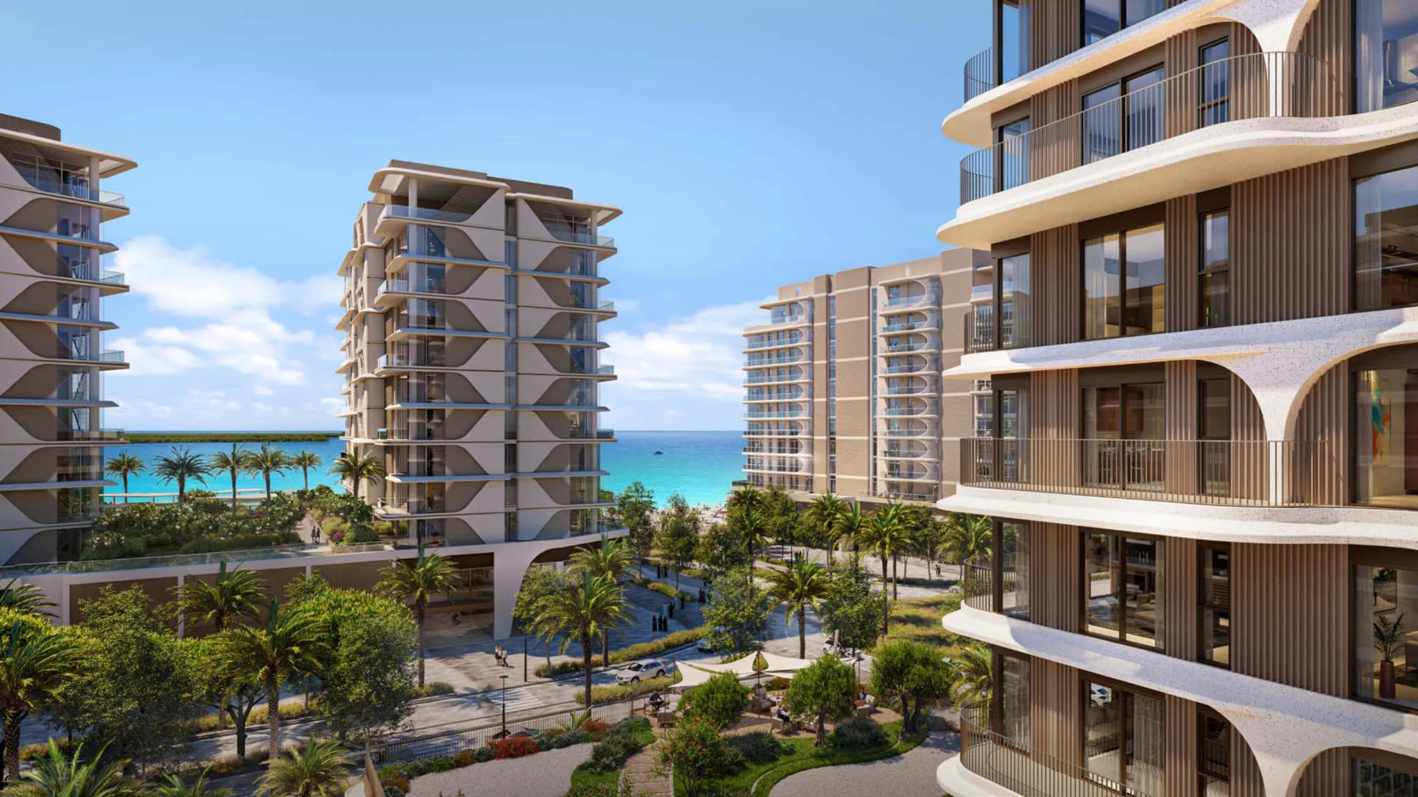 The Beach House Fahid towers and podium gardens in the heart of Fahid Island, Abu Dhabi