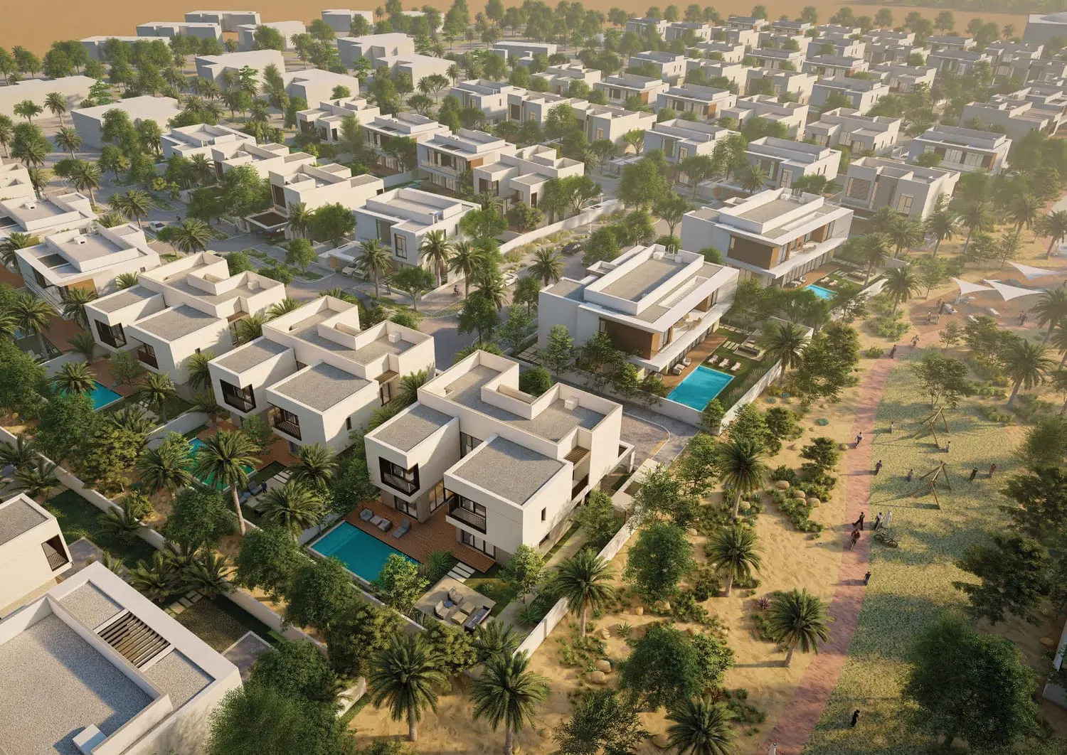Kayan Villas aerial masterplan within AlJurf Gardens, Ghadeer Al Tayr, Abu Dhabi