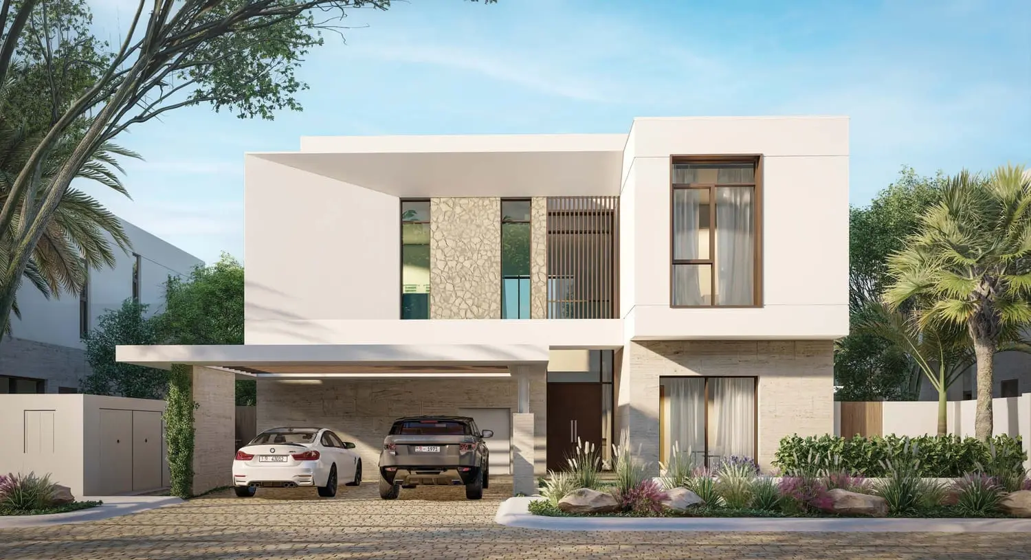 Kayan Villas Rawya exterior facade, contemporary villa, AlJurf Gardens, Abu Dhabi