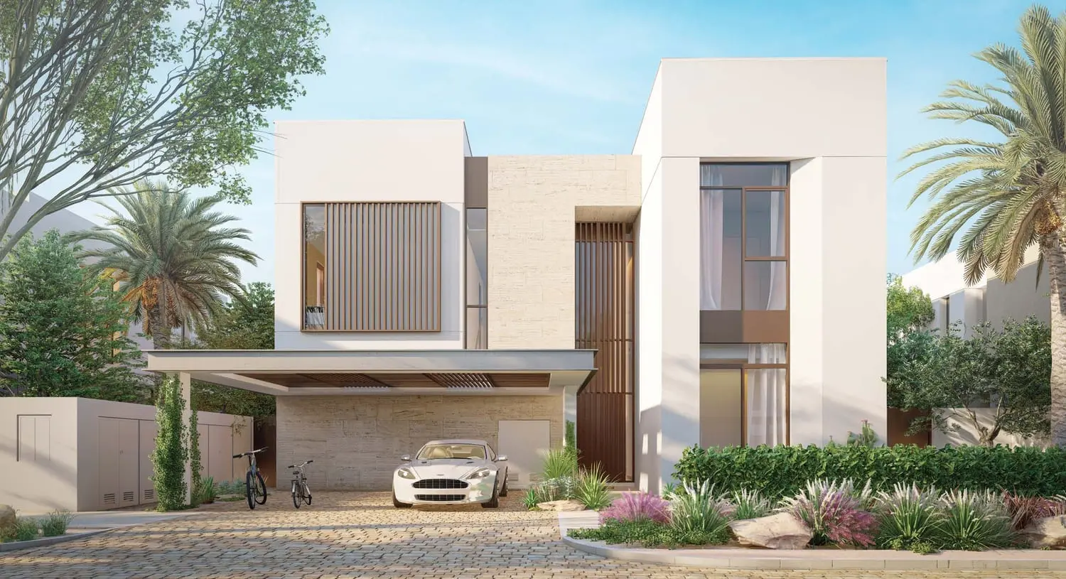 Kayan Villas Rihal exterior with stone walls and shaded pergola in Al Jurf