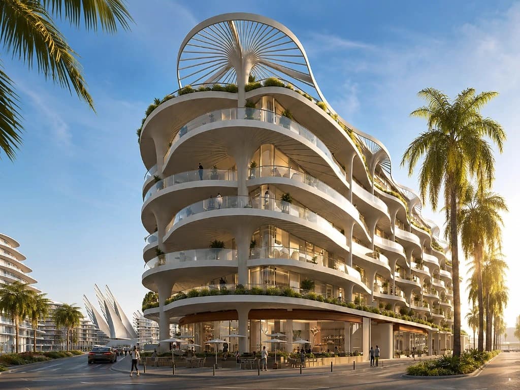 Architectural exterior of Mamsha Palm in the Saadiyat Cultural District on Saadiyat Island, Abu Dhabi