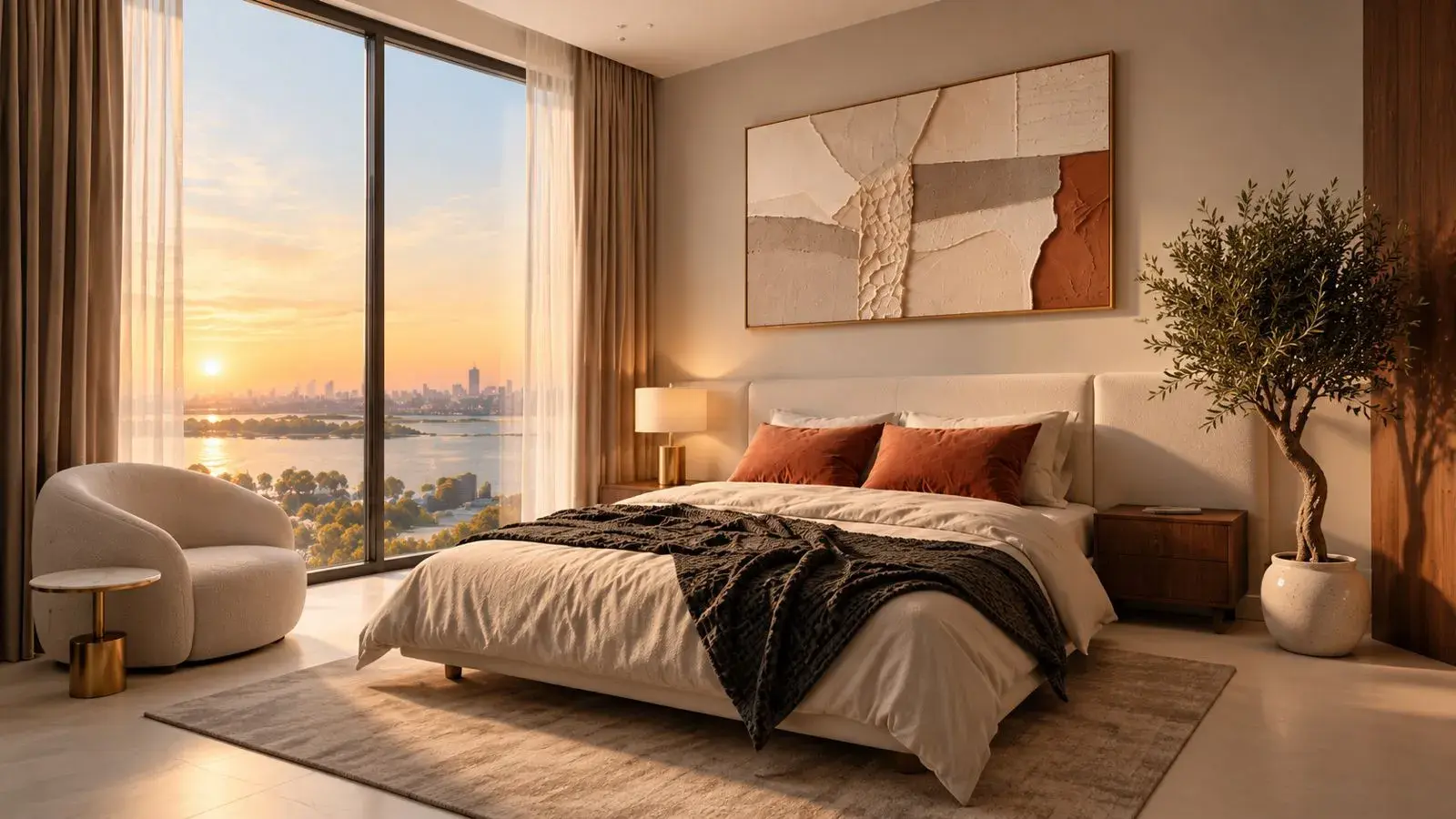 Marlin Icon bedroom with Abu Dhabi skyline view