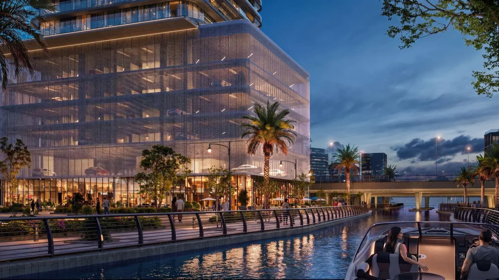 Marlin Icon canal promenade and ground-level retail on Al Reem Island