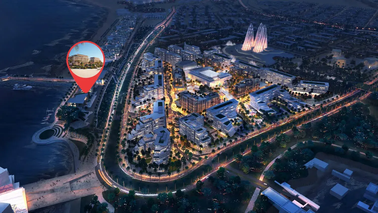 Map showing Nobu Residences on Mamsha Al Saadiyat, Saadiyat Island, Abu Dhabi, near Guggenheim Abu Dhabi and Zayed National Museum