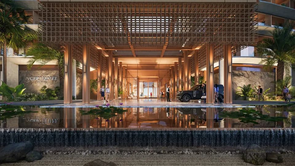 Nobu Residences hotel entrance architecture by RSP Architects on Mamsha Al Saadiyat, Saadiyat Island, Abu Dhabi