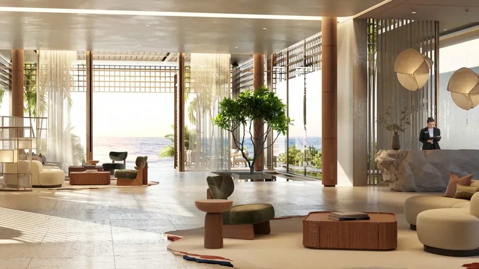 Nobu Residences lobby interior by Studio PCH on Saadiyat Island, Abu Dhabi