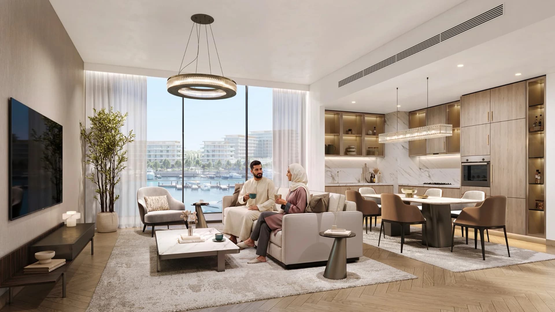Ramhan Marina Signature Residence terrace living at Ramhan Island, Abu Dhabi by Eagle Hills