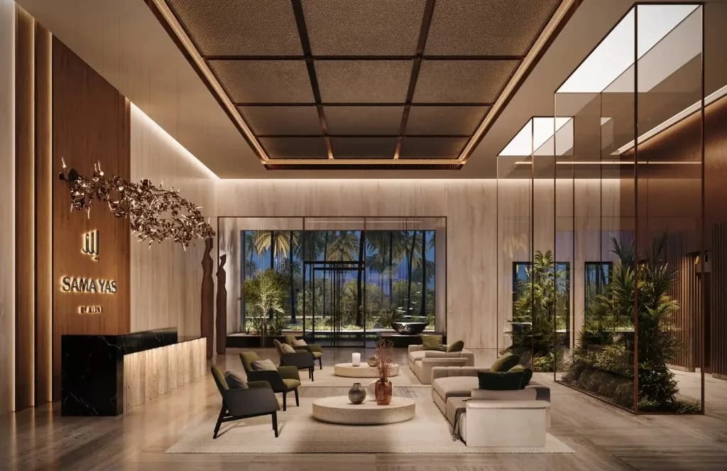 Lobby and reception lounge at Sama Yas by Aldar Properties on Yas Island, Abu Dhabi