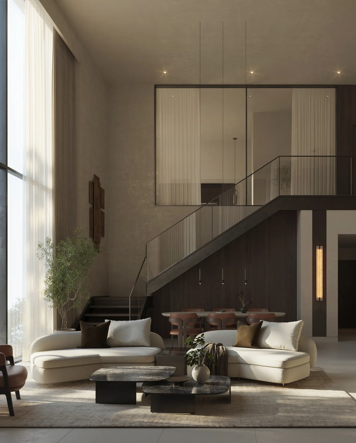 Sei Saadiyat Kanso Loft double-height living room in Saadiyat Cultural District, Abu Dhabi