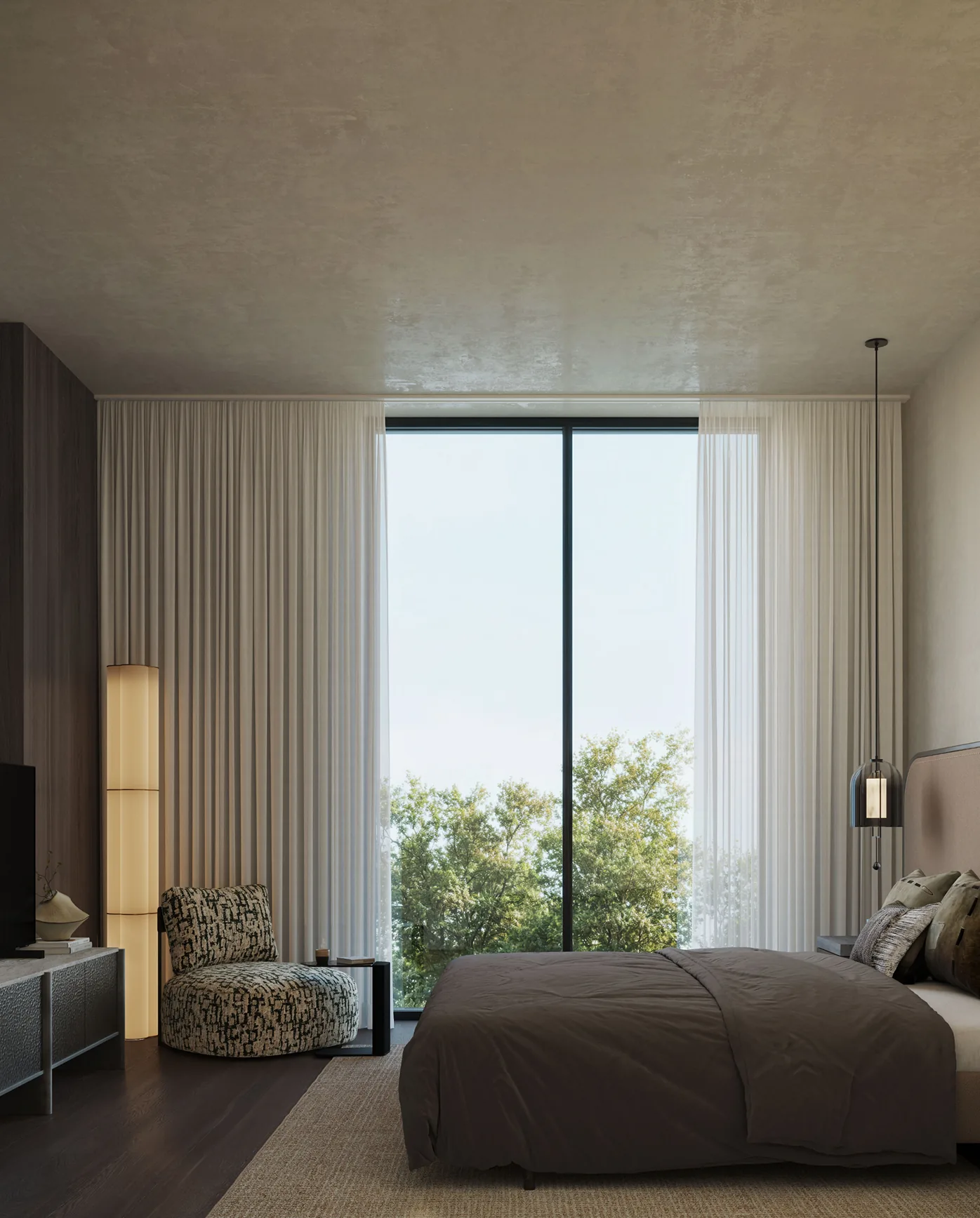 Sei Saadiyat bedroom with floor to ceiling garden views in Abu Dhabi