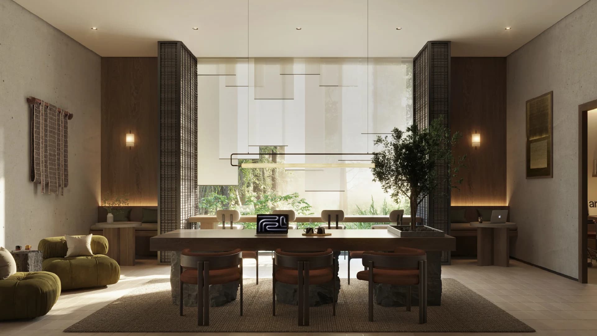 Sei Saadiyat flexible co-working lounge with Kanso materials in Abu Dhabi