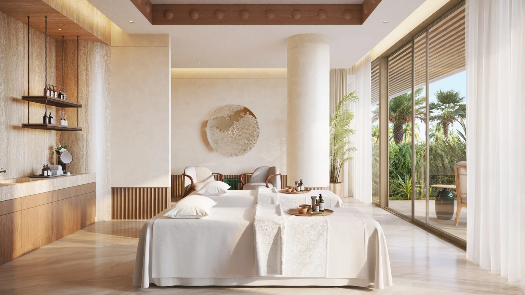Classic | Kitchen and dining, Classic Residence kitchen and dining with stone finishes at Solaya, La Mer, Dubai