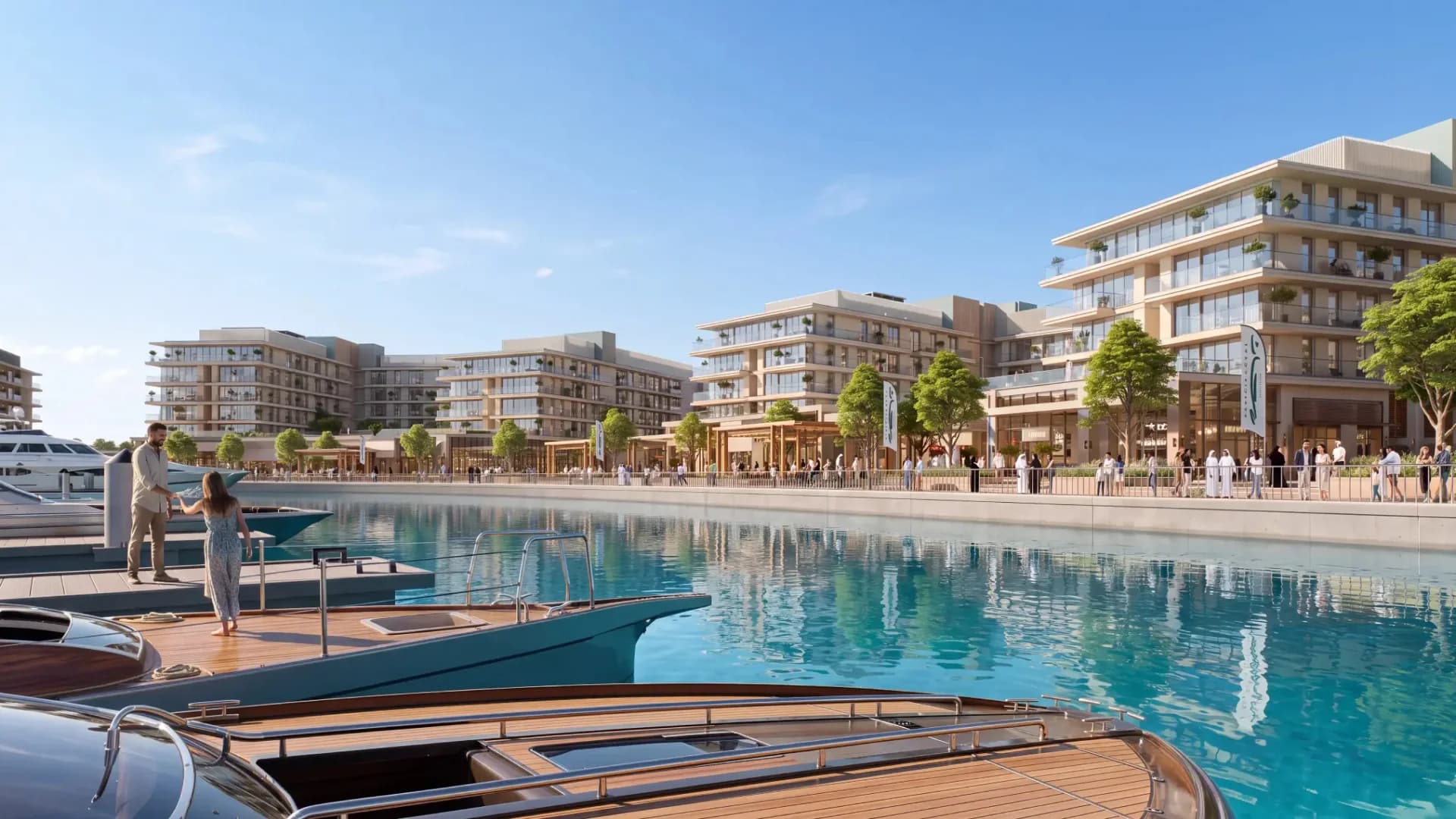 The Bristol at Ramhan Island residence terrace overlooking Ramhan Island marina, Abu Dhabi