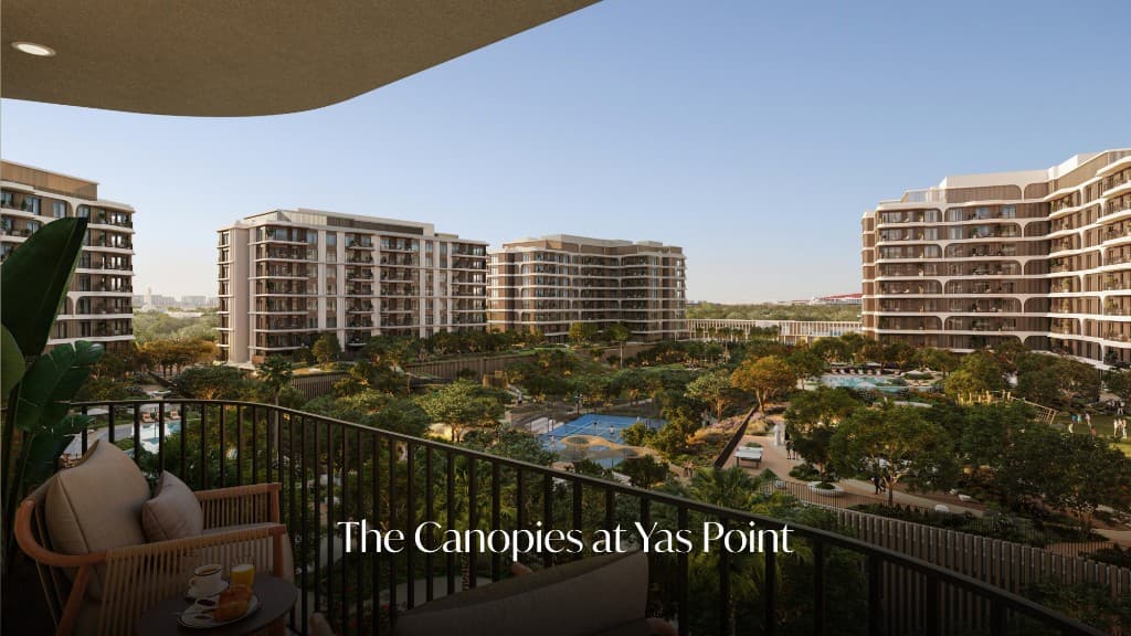 Balcony outlook over park-centred residences at The Canopies at Yas Point