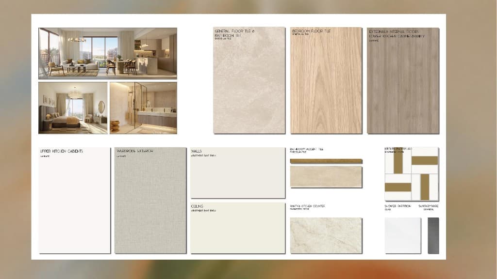 The Canopies at Yas Point materials board finishes tiles wood stone Abu Dhabi