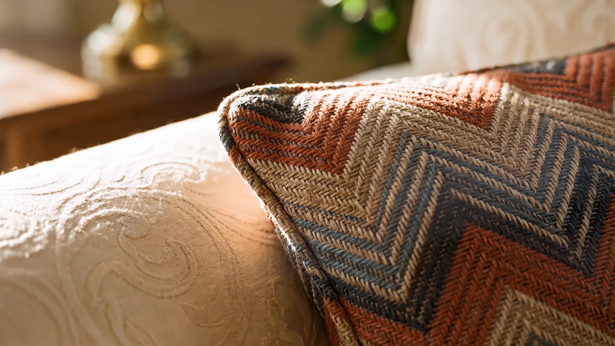 Missoni zigzag cushion on ivory upholstery at Waterfront by Missoni, Shams Abu Dhabi, Al Reem Island