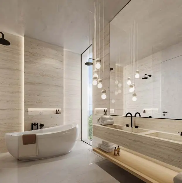 Al Naseem villa ensuite bathroom with freestanding tub by Modon, Hudayriyat Island, Abu Dhabi