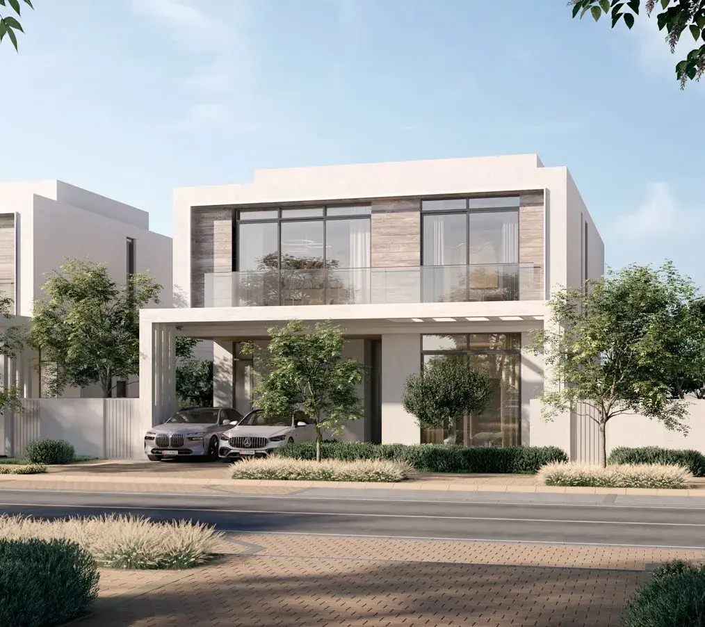 Modern Bashayer Select Villa street front with covered parking on Hudayriyat Island, Abu Dhabi by Modon