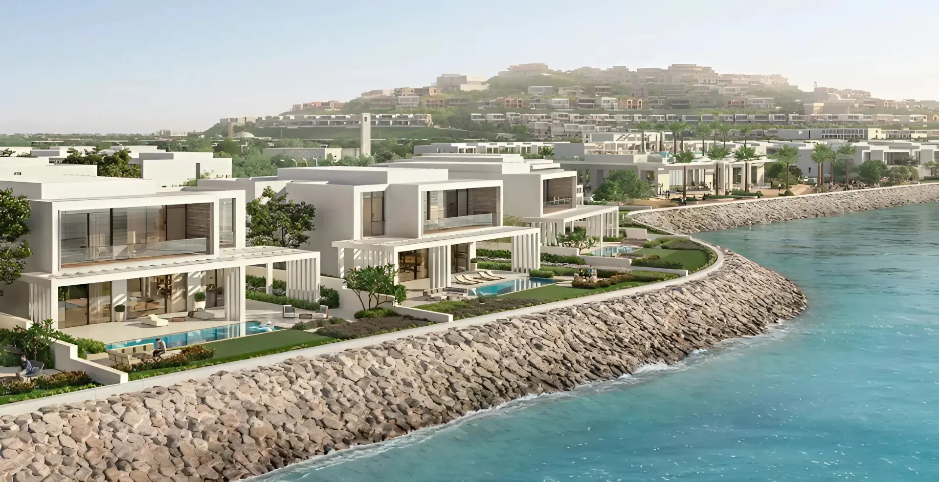 Bashayer Shore Villas along the rocky shoreline on Hudayriyat Island, Abu Dhabi by Modon