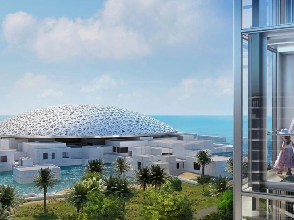 Louvre Abu Dhabi dome on the Saadiyat Cultural District shoreline, Saadiyat Island, Abu Dhabi