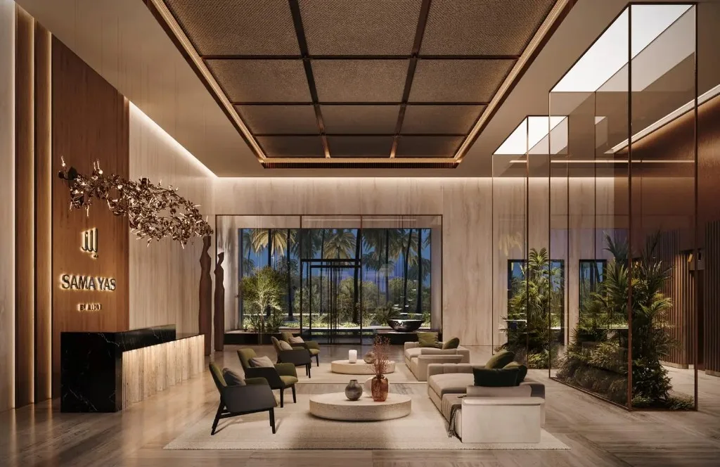Lobby and reception lounge at Sama Yas by Aldar Properties on Yas Island, Abu Dhabi