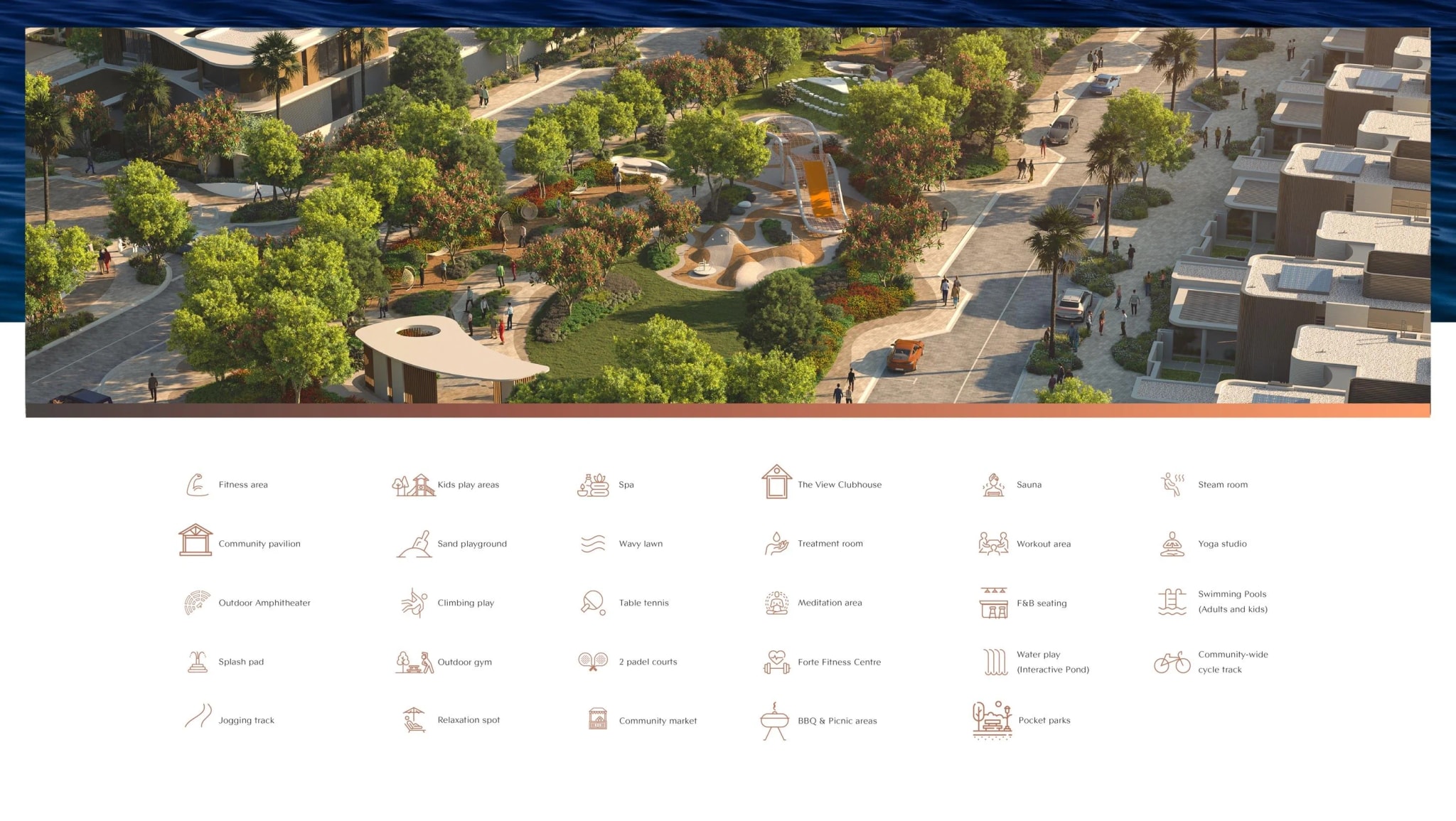 Landscaped villa streetscape at Yas Riva Reserve on Yas Island, Abu Dhabi, by Aldar