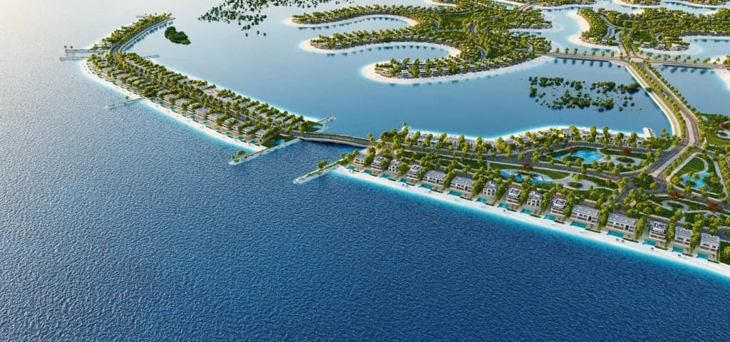 Ramhan Island aerial landscape, Eagle Hills natural island community off the Abu Dhabi coast