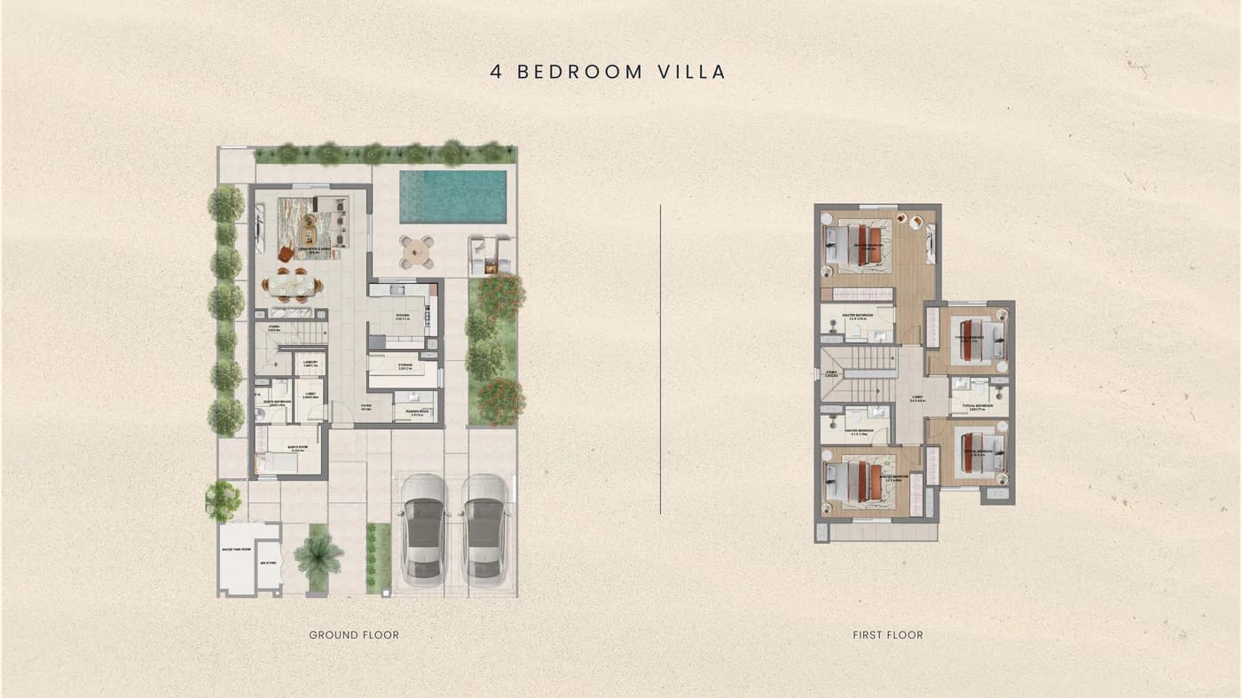 Four-bedroom villa floor plan reference for Al Ghadeer Gardens 2