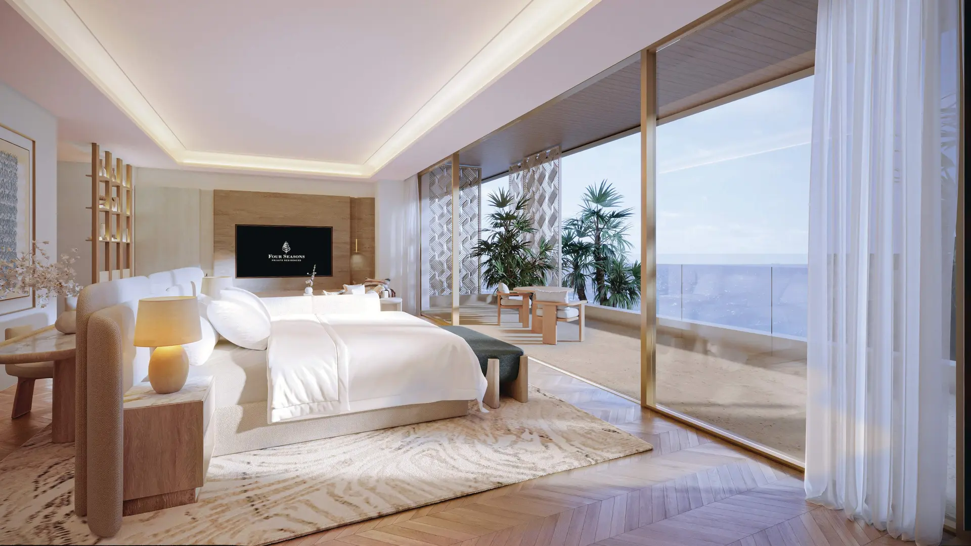 Sea-view suite bedroom at Four Seasons Private Residences Abu Dhabi at Saadiyat Beach by ALAIN
