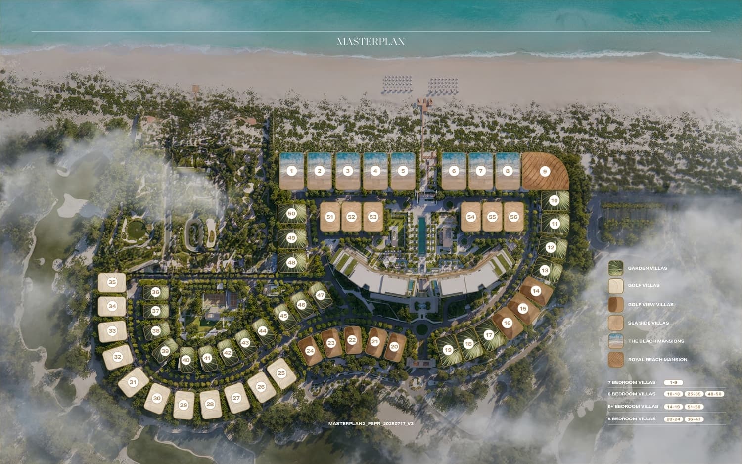 Master plan of Four Seasons Private Residences Abu Dhabi at Saadiyat Beach by ALAIN, showing suites, villas and beachfront homes