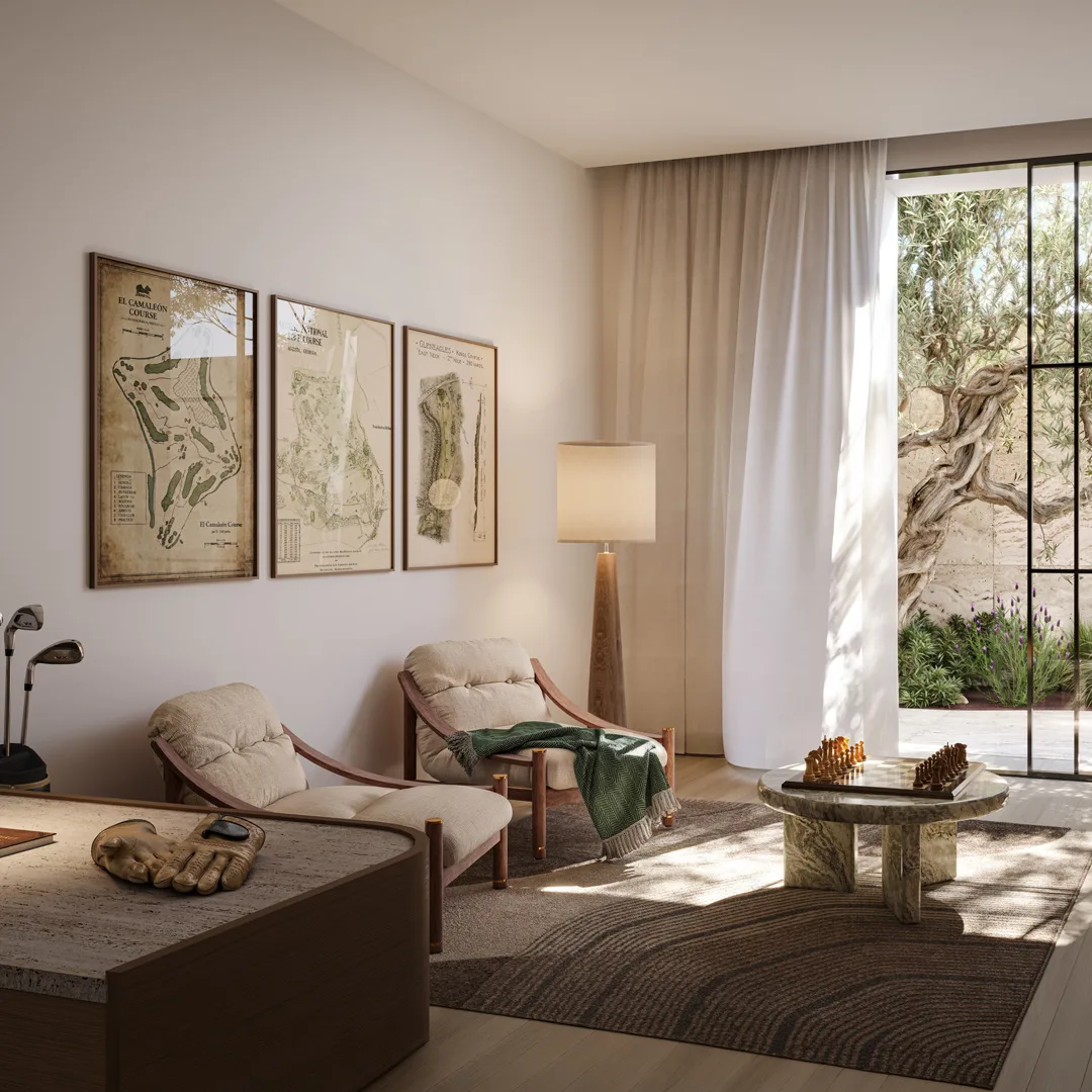 Luxury villa study with golf lifestyle decor at Hudayriyat Golf Estates by Modon, Hudayriyat Island, Abu Dhabi