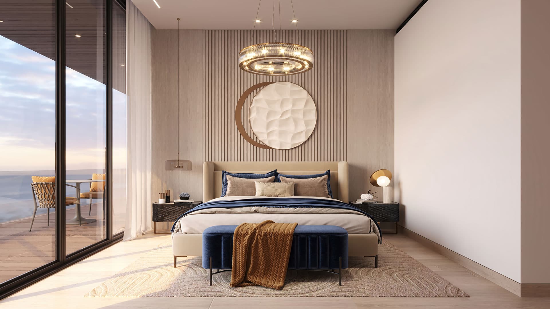 Bedroom in a Jacob & Co. beachfront apartment