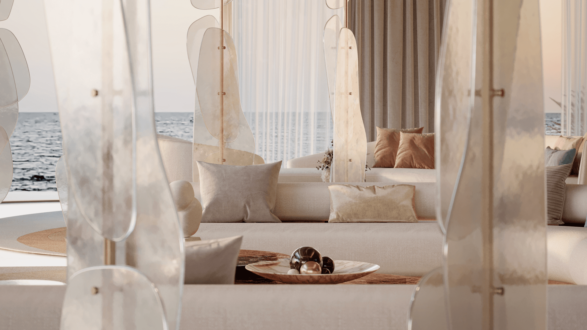 Sculptural lobby at Jacob & Co. Beachfront Living