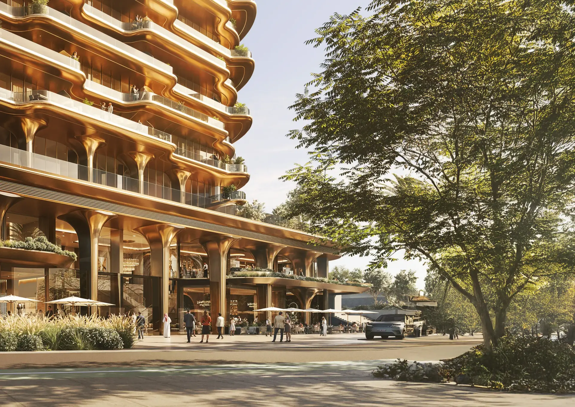 Arrival colonnade and drop-off at Jumeirah Residences at Al Maryah Island, Abu Dhabi