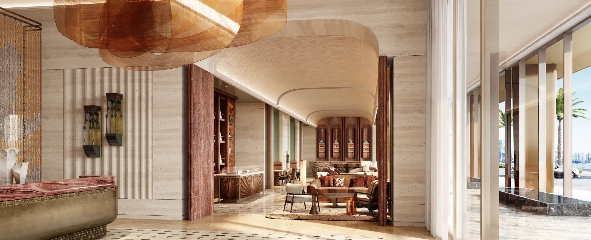 Arrival lobby interior at Jumeirah Residences at Al Maryah Island, Abu Dhabi