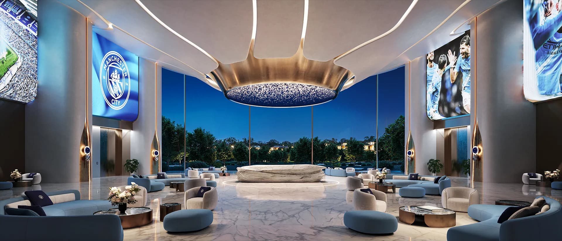 Arrival lobby at Manchester City Yas Residences by Ohana at Yas Canal, Abu Dhabi