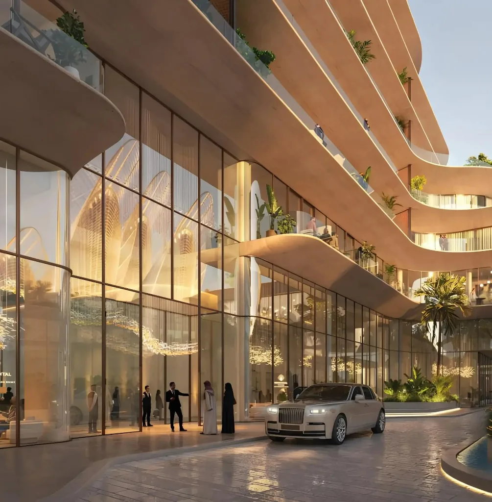 Entrance and port-cochère at Mandarin Oriental Residences in the Saadiyat Cultural District, Abu Dhabi