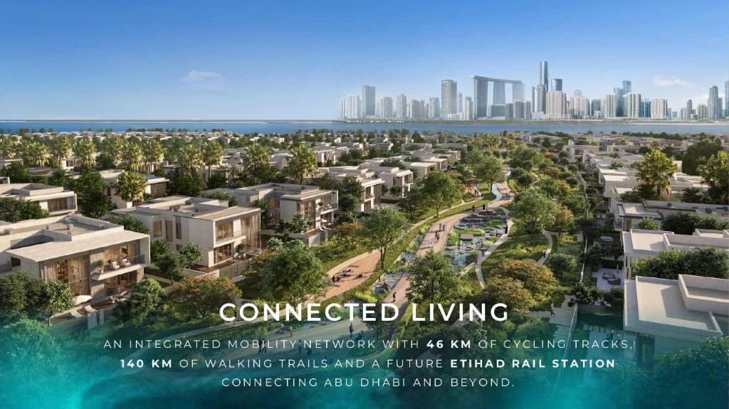 Cycling paths, walking routes, and rail connections at Marsa Al Saadiyat, Saadiyat Island