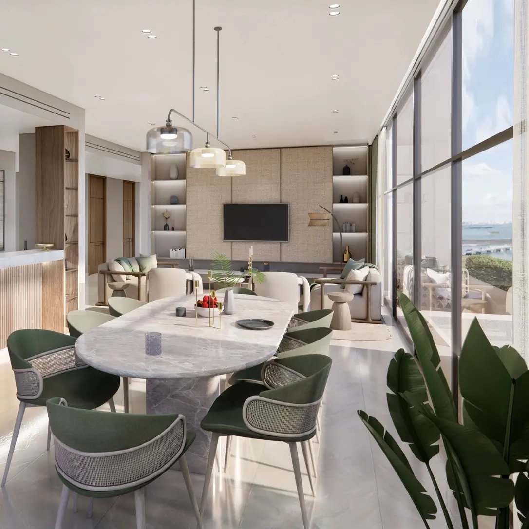Naseem Al Jurf apartment dining room with canal outlook