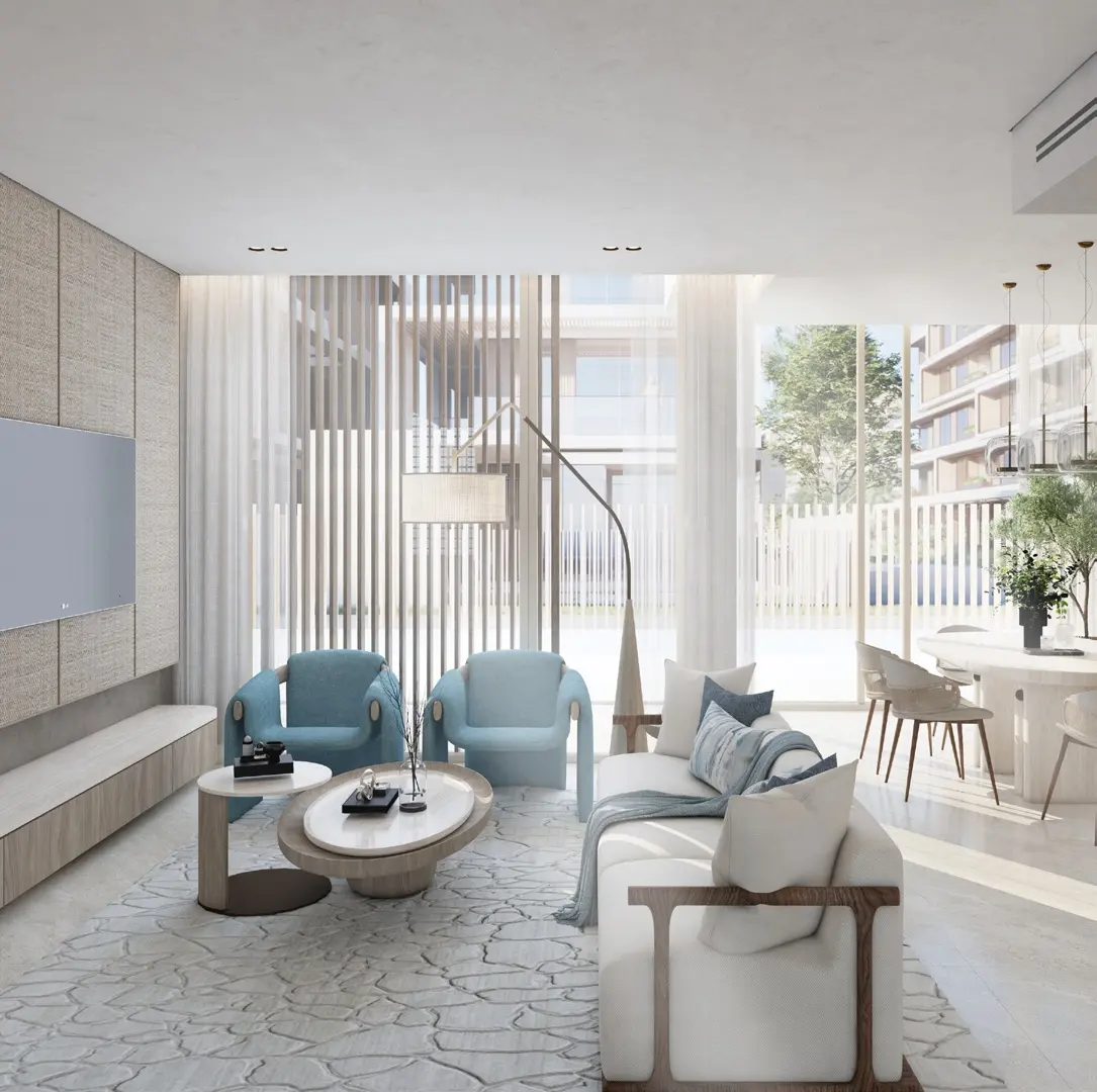 Naseem Al Jurf apartment living room with garden outlook