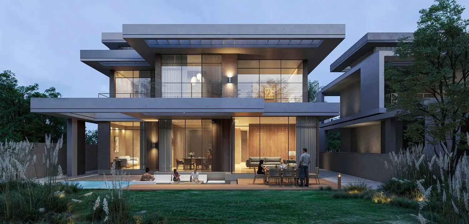 Naseem Al Jurf Canal Villa garden elevation