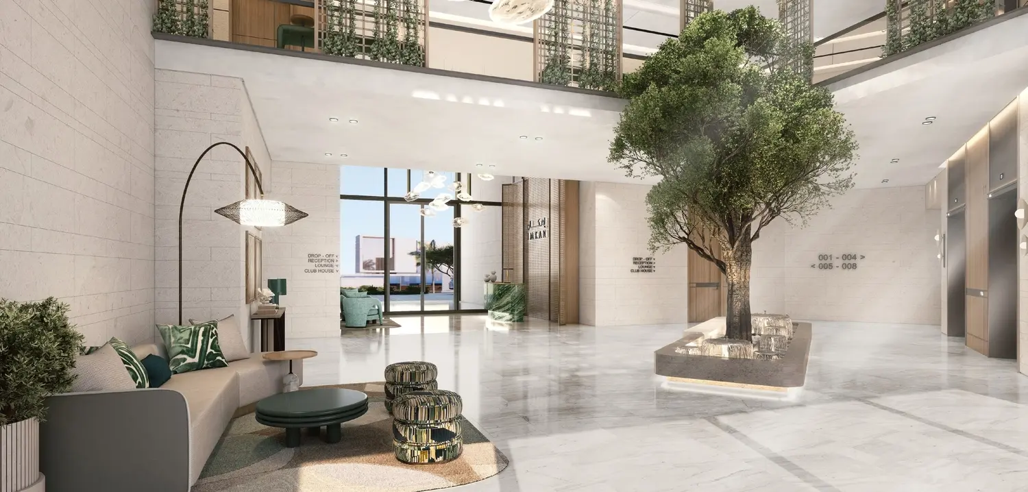 Naseem Al Jurf lobby with an indoor landscaped courtyard