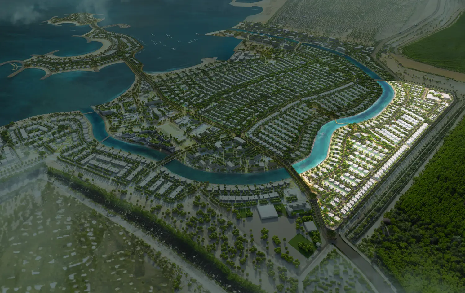 Naseem Al Jurf masterplan showing villas, townhouses and apartments along the canal