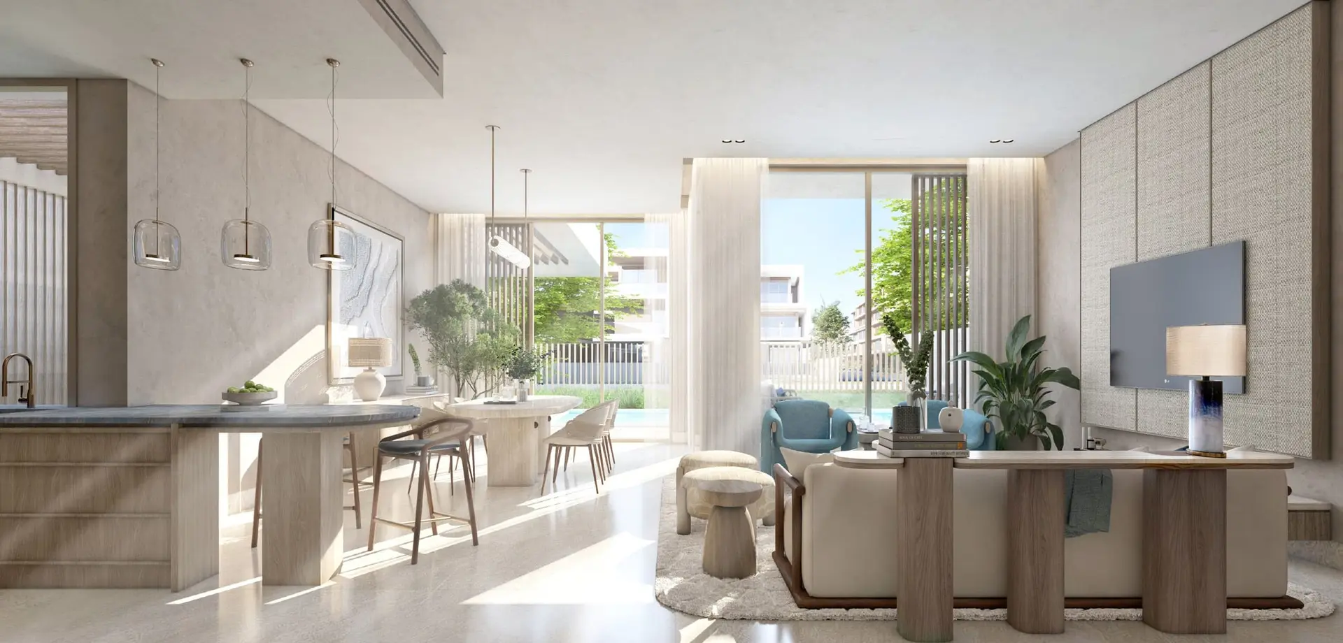 Naseem Al Jurf open-plan living room with fitted kitchen