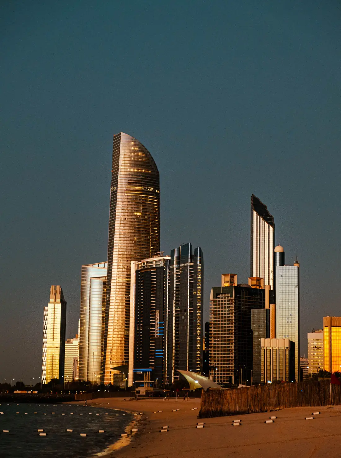 Abu Dhabi towers at dusk, location photography for One&Only Private Residences on Al Maryah Island