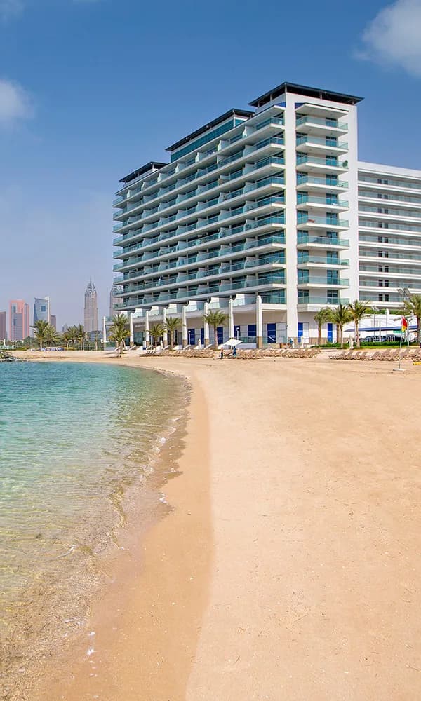 Palm Springs by Nakheel, developer Nakheel, Dubai: Azure Residences on Palm Jumeirah. This photograph shows Palm Jumeirah, not the Palm Springs community.