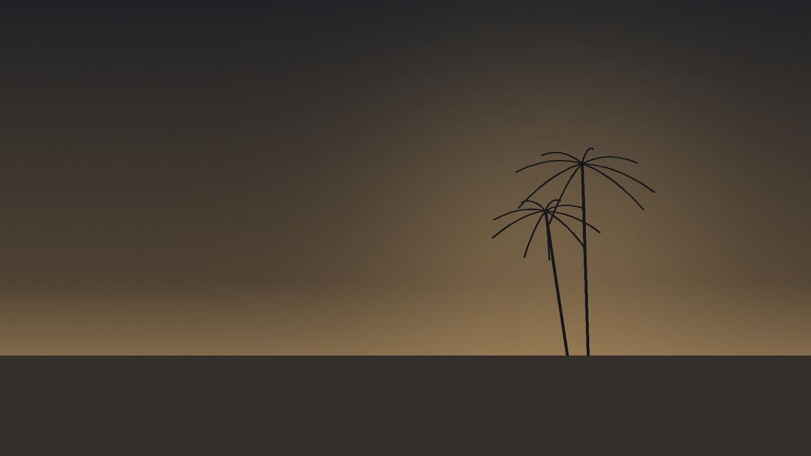 Palm Springs by Nakheel, developer Nakheel, Dubai: graphic illustration of two palm silhouettes on a dusk gradient for Hessyan First. Not a photograph of the homes.